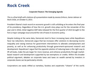 Corporate Finance: The Emerging Agenda